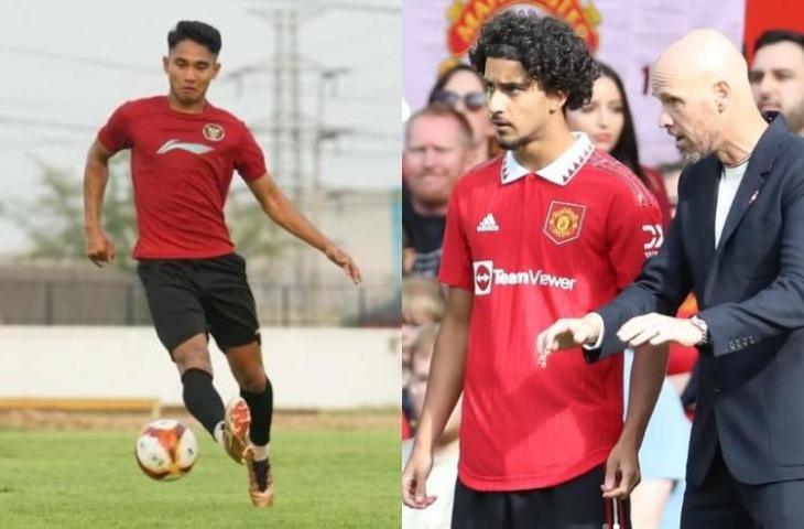 Marselino Ferdinan dan wonderkid Man United, Zidane Iqbal. (Kolase pssi.org dan Instagram z10ane)