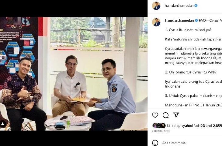 Hamdan Hamedan sebut Cyrus Margono tak dinaturalisasi. (Instagram)