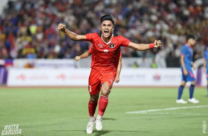 Selebrasi striker Timnas Indonesia U-22, Ramadhan Sananta, usai menjebol gawang Thailand di final SEA Games 2023. (Dok. PSSI)