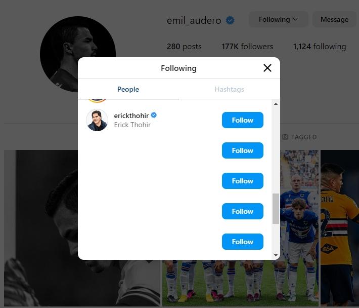 Emil Audero Mulyadi follow akun Instagram Erick Thohir. (Instagram/emil_audero)