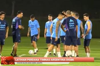 CEK FAKTA: Baru Tiba di Indonesia, Timnas Argentina Latihan Tiki-taka di GBK