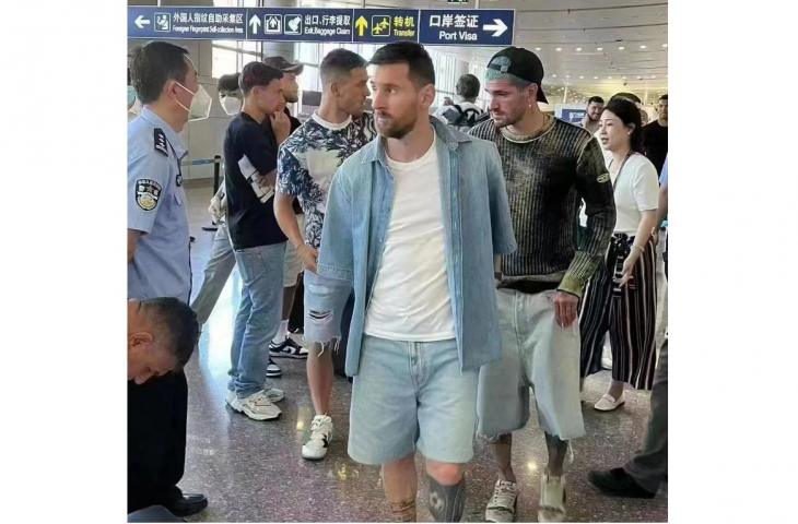 Lionel Messi gunakan outfit celana pendek saat tiba di Cina (Instagram/garudafansbook)