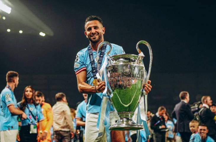 Riyad Mahrez juara Liga Champions bareng Manchester City. (Twitter)