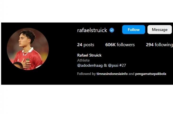 Followers Instagram Rafael Struick usai menjadi bagian Timnas Indonesia (Instagram/rafaelstruick)