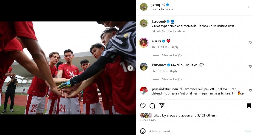 Pemain keturunan Jim Croque bagikan momen bersama timnas. (Instagram/@j.croque9)