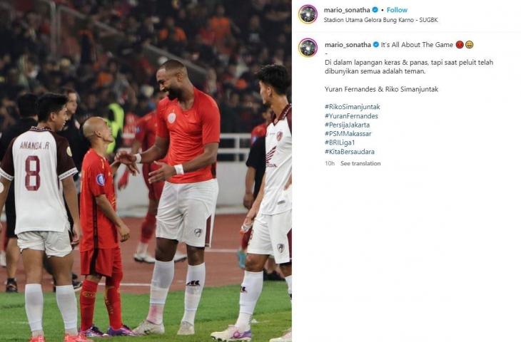 Yuran Fernandes dan Riko Simanjuntak usai  pertandingan. (Instagram/@mario_sonatha)