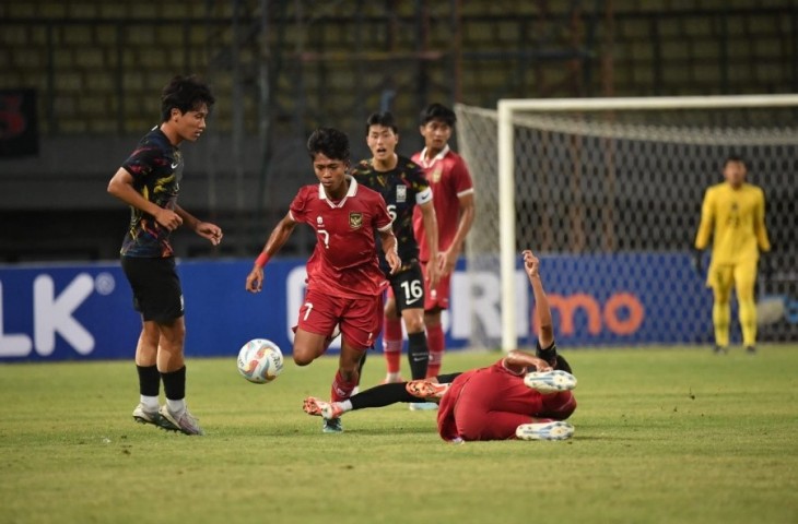 Aksi Timnas Indonesia U-17 saat melawan Korea Selatan U-17 dalam laga uji coba. (Dok. PSSI)