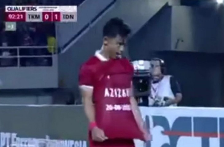 Pratama Arhan usai mencetak gol ke gawang Turkmenistan. (Dok. RCTI)