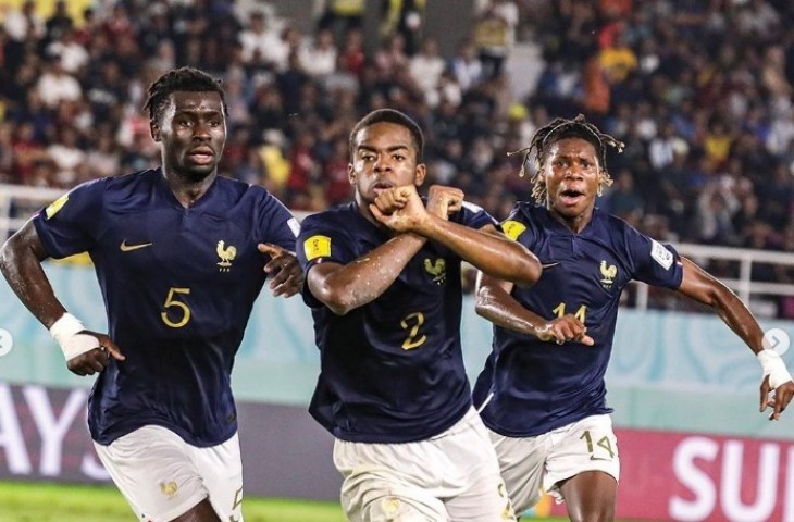 Pemain Timnas Prancis U-17 berselebrasi menuju partai final Piala Dunia U-17. (@equipedefrance)