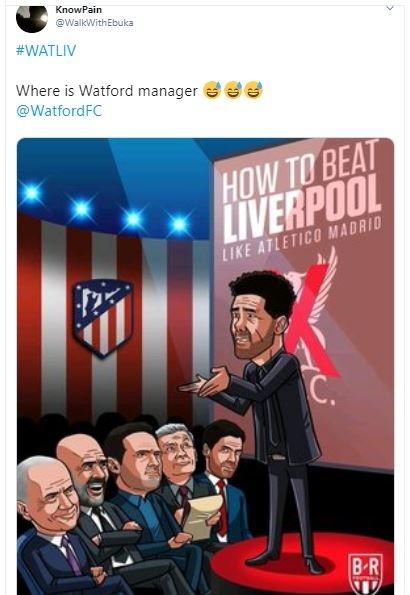 Meme Liverpool kalah dari Watford. (Twitter/ WalkWithEbuka)