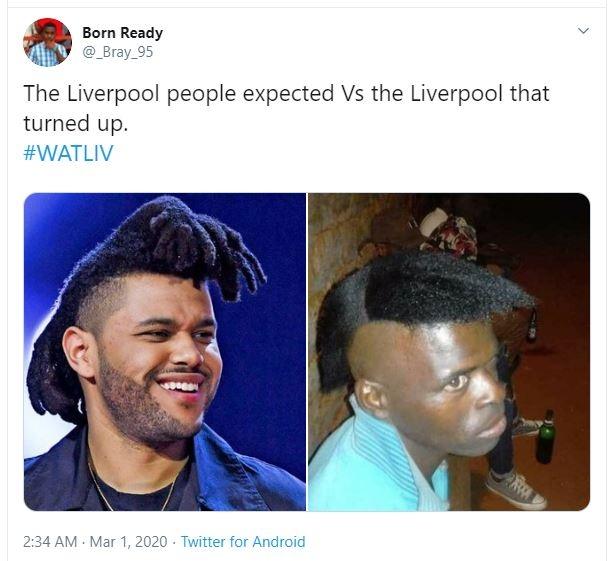 Meme Liverpool kalah dari Watford. (Twitter/ _Bray_95)