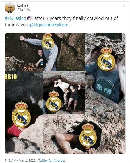 Meme Real Madrid mengalahkan Barcelona. (Twitter/ karinik_)