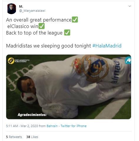 Meme Real Madrid mengalahkan Barcelona. (Twitter/ _Maryamalalawi)