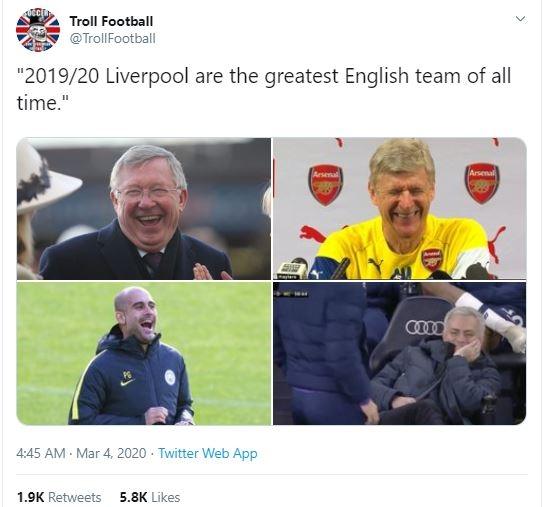 Meme Liverpool kalah lagi. (Twitter/ TrollFootball)