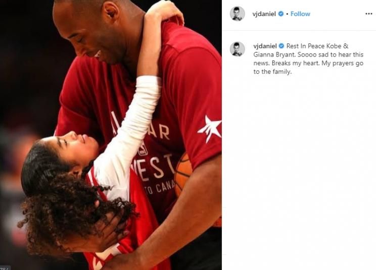 Ucapan duka seleb tanah air atas meninggalnya Kobe Bryant dan putrinya (Instagram/@vjdaniel)