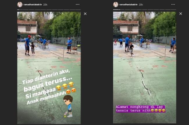 Nia Ramadhani nganterin anak main tenis. (IG Story Nia Ramadhani)