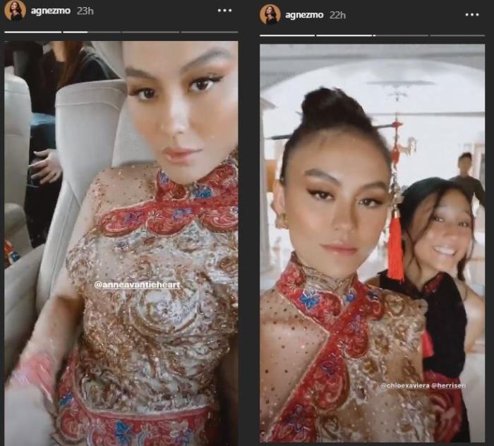 Gaya Agnez Mo pakai kebaya modern. (Instagram/@agnezmo)