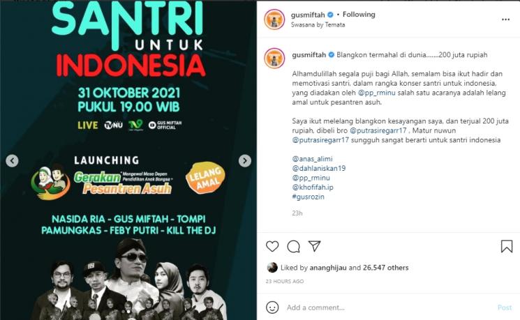 Blangkon Gus Miftah Laku Rp 200 Juta. (Instagram/gusmiftah)