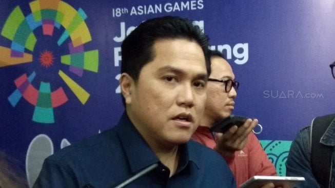 Ketua INASGOC Erick Thohir di Kantor INASGOC, Wisma Serbaguna, Senayan, Jakarta Pusat, Kamis (3/5/2018). [Suara.com/Arief Apriadi]