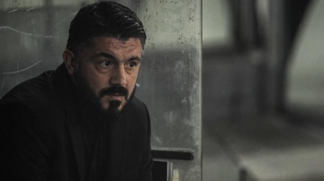 Pelatih AC Milan, Gennaro Gattuso di bench saat timnya menjamu Lazio pada laga giornata ke-13 Liga Italia 2018/2019 di San Siro, Senin (26/11/2018) [Filippo MONTEFORTE / AFP]