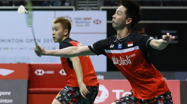 Pasangan ganda putra Indonesia, Kevin Sanjaya Sukamuljo/Marcus Fernaldi Gideon. [Dok. PBSI]