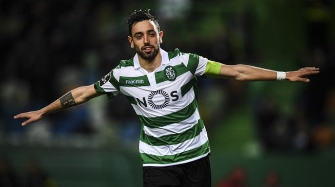 Gelandang andalan Sporting Lisbon, Bruno Fernandes. [PATRICIA DE MELO MOREIRA / AFP]