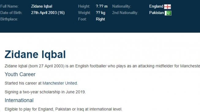 Pemain Manchester United U-18, Zidane Iqbal disebut sebagai pemain keturunan Indonesia. 