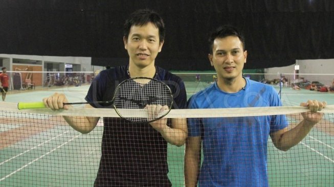 Suasana latihan Hendra Setiawan & Mohammad Ahsan di Pelatnas PBSI, Cipayung, Jakarta Timur, Rabu (11/9). [Suara.com/Angga Budhiyanto]