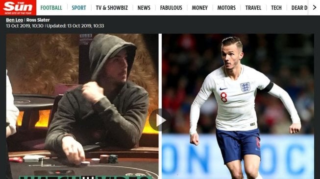 Penampakan James Maddison saat terciduk pergi ke kasino. (Dok. The Sun)