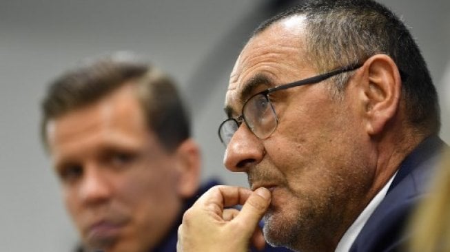 Pelatih Juventus Maurizio Sarri hadiri jumpa pers jelang laga kontra Lokomotiv Moscow [AFP]