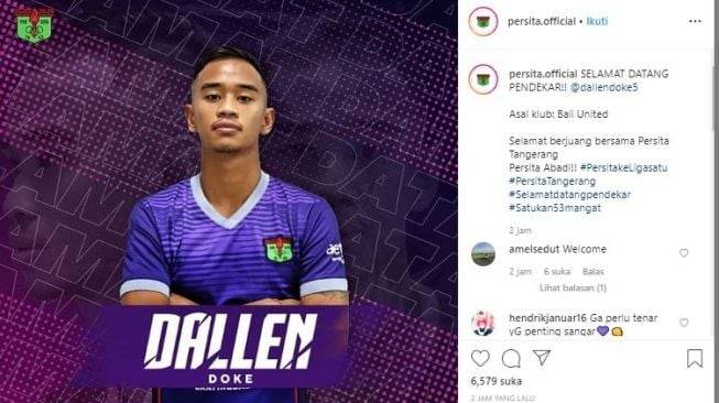 Persita Tangerang resmi ikat Dallen Doke. (Instagram/@persita.official).