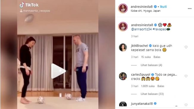 Rachel JKT48 komentari video TikTok Andres Iniesta. (Instagram/@andresiniesta8).