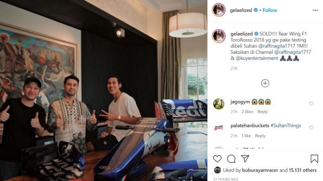 Postingan Sean Gelael dengan kedatangan Raffi AHmad (Instagram-seangelael)