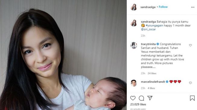 Potret Sandra Olga setelah memiliki seorang anak. (Instagram/sandraolga)