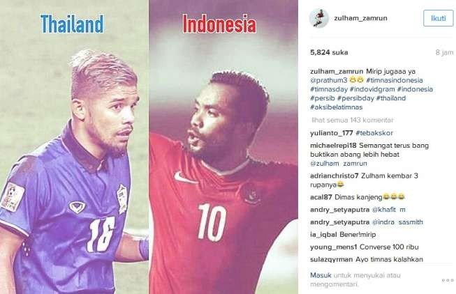 Zulham Zamrun dengan bek Timnas Thailand, Prathum Chuthong di Piala AFF 2016. (Instagram/@zulham_zamrun).