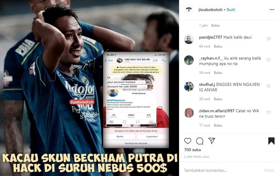 Akun Instagram Beckham Putra dibajak. (Instagram/jiwabobotoh)