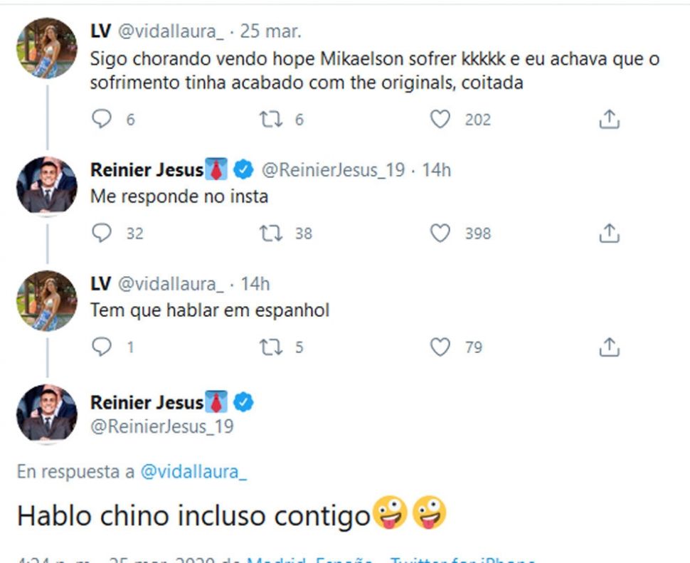 Reinier Jesus menggoda perempuan di Twitter. (Marca).