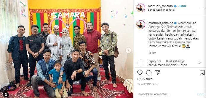 Martunis resmi menikahi sang kekasih, Sri Wahyuni. (Instagram/@martunis_ronaldo).