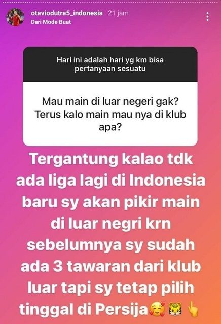 Otavia Dutra mengaku dapat tawaran dari klub luar negeri. (instagram/otaviodutra5_indonesia)