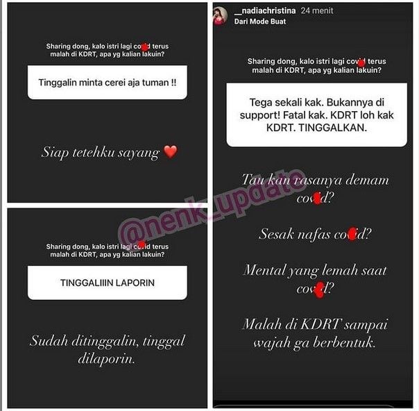 Nadia Christina curhat mendapat KDRT dari Alfath Fathier, saat positif Covid-19. [Instagram]