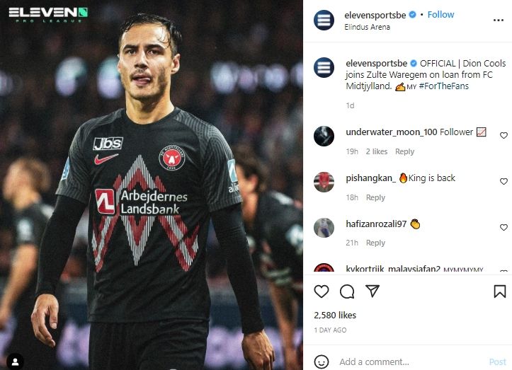 Dion Cools dibuang FC Midtjylland ke klub Belgia. (Instagram/elevensportsbe)