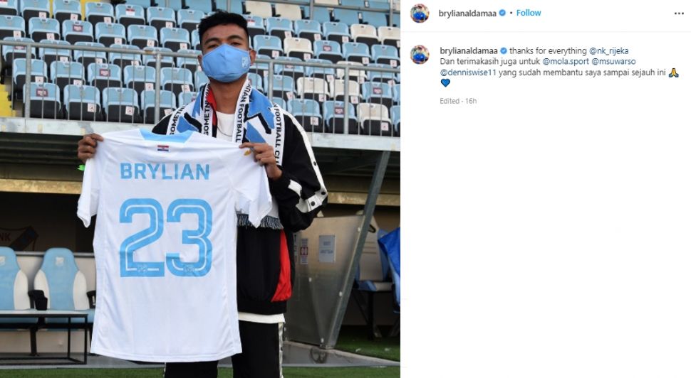 Brylian Aldama akhirnya buka suara usai dilepas oleh HNK Rijeka. (Instagram/brylianaldamaa)