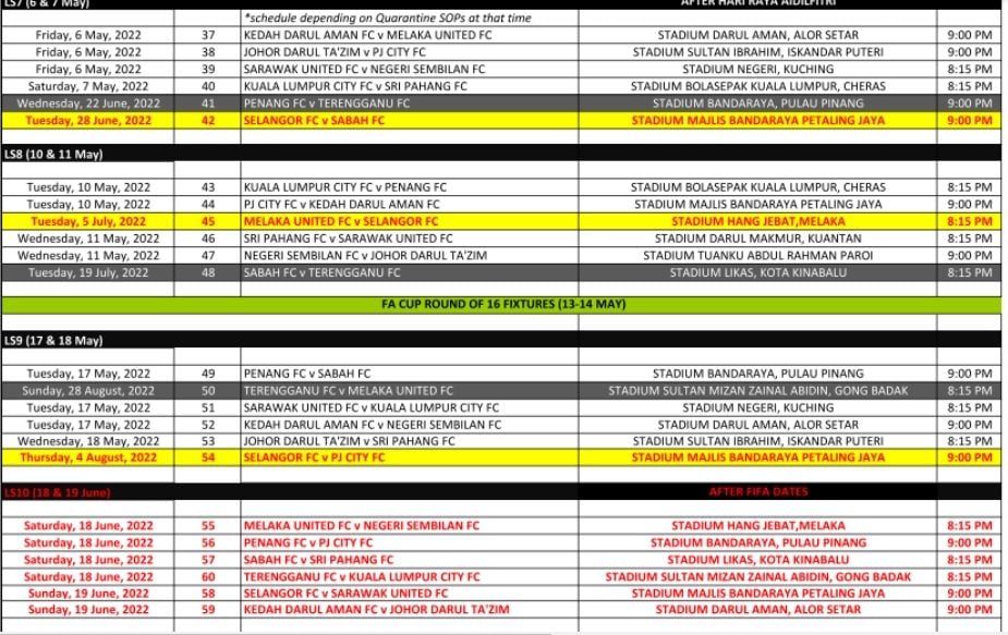 Jadwal Liga Malaysia yang diubah MFL. (dok.MFL)